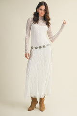 White Lace Mock Neck Long Sleeve Maxi Dress