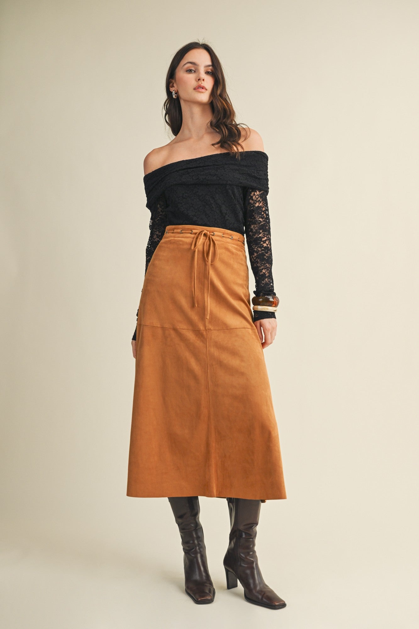 Black Lace Off Shoulder Long Sleeve Top