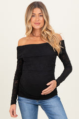 Black Lace Off Shoulder Long Sleeve Maternity Top