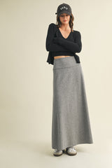 Heather Grey Ribbed Maternity Maxi Skirt