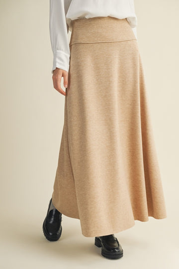 Beige Ribbed Maxi Skirt