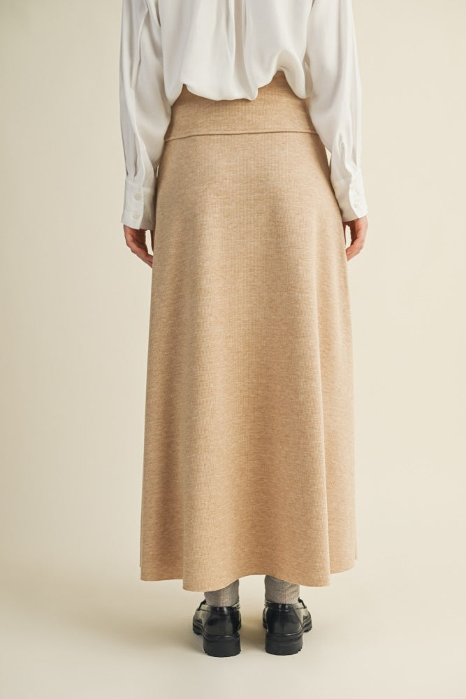 Beige Ribbed Maxi Skirt