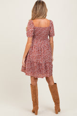 Rust Floral Tiered V-Neck Maternity Mini Dress