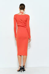 Orange Cutout Cross-Strap Knit Midi Dress