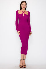 Magenta Cutout Cross-Strap Knit Midi Dress