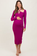 Magenta Cutout Cross-Strap Knit Maternity Midi Dress