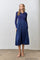 Navy Collared Knit Contrast Pleated Skirt Midi Dress