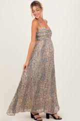 Beige Floral Cutout Tie Back Maternity Maxi Dress