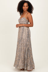 Beige Floral Cutout Tie Back Maxi Dress