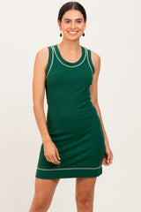 Forest Green Contrast Stitch Sleeveless Maternity Mini Dress