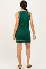 Forest Green Contrast Stitch Sleeveless Mini Dress
