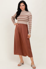 Brown Striped Contrast Sweater Top Maternity Maxi Dress