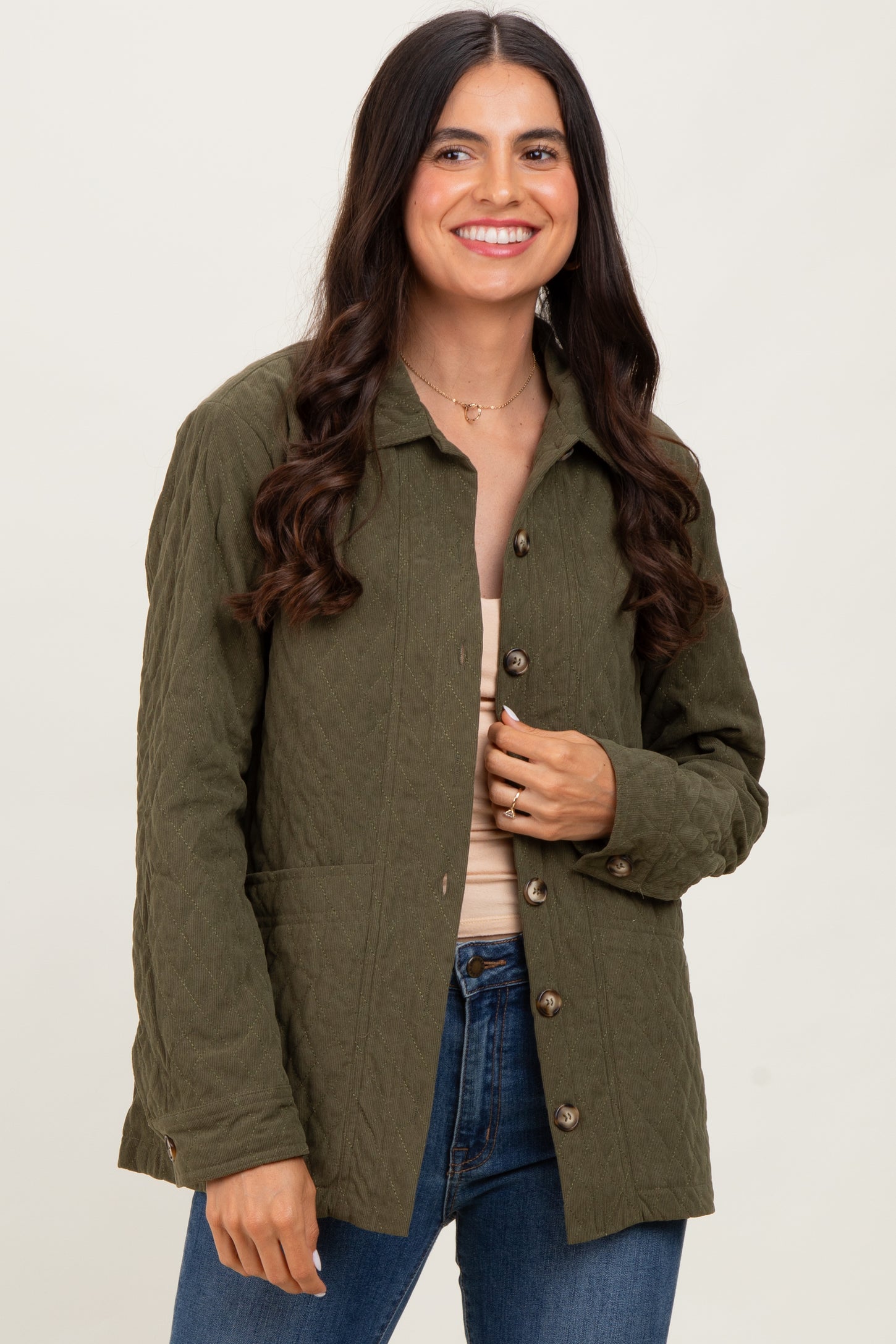 Olive Quilted Button Jacket