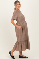 Brown Houndstooth Lace Maternity Midi Dress