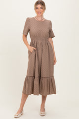 Brown Houndstooth Lace Midi Dress