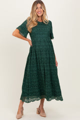 Forest Green Floral Lace Maternity Midi Dress