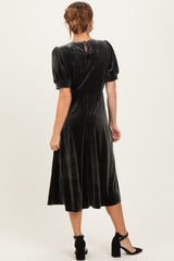 Olive Velvet Short Sleeve Midi Dress