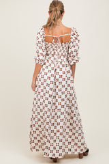 Brown Printed Smocked Crop Top Maxi Skirt Maternity Set