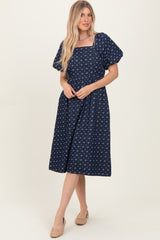 Navy Blue Floral Jacquard Denim Dress