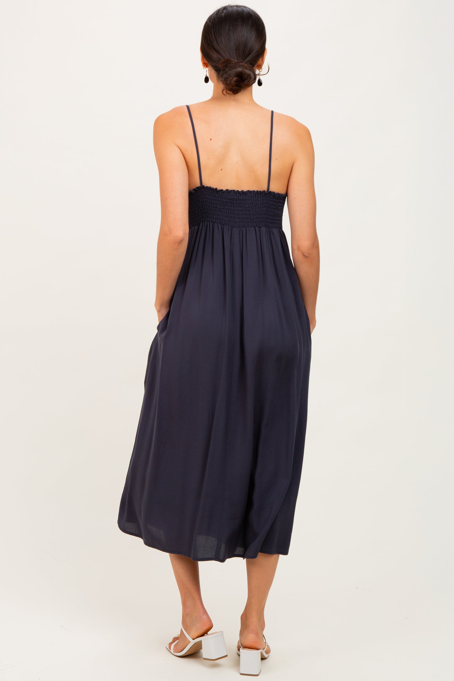 Navy Front Tie Sleeveless Midi Dress