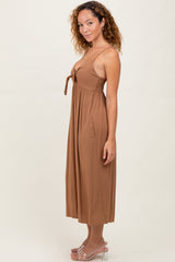 Camel Front Tie Sleeveless Midi Dress