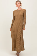 Mocha Ribbed Long Sleeve Maxi Dress