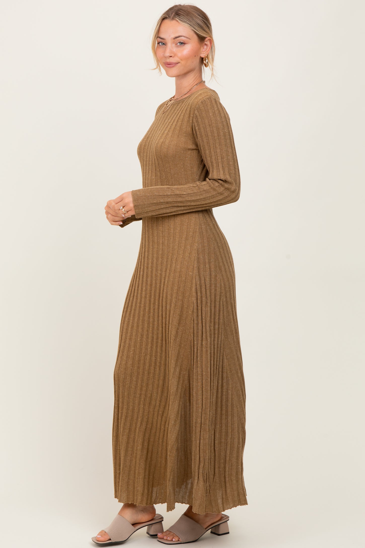 Mocha Ribbed Long Sleeve Maxi Dress