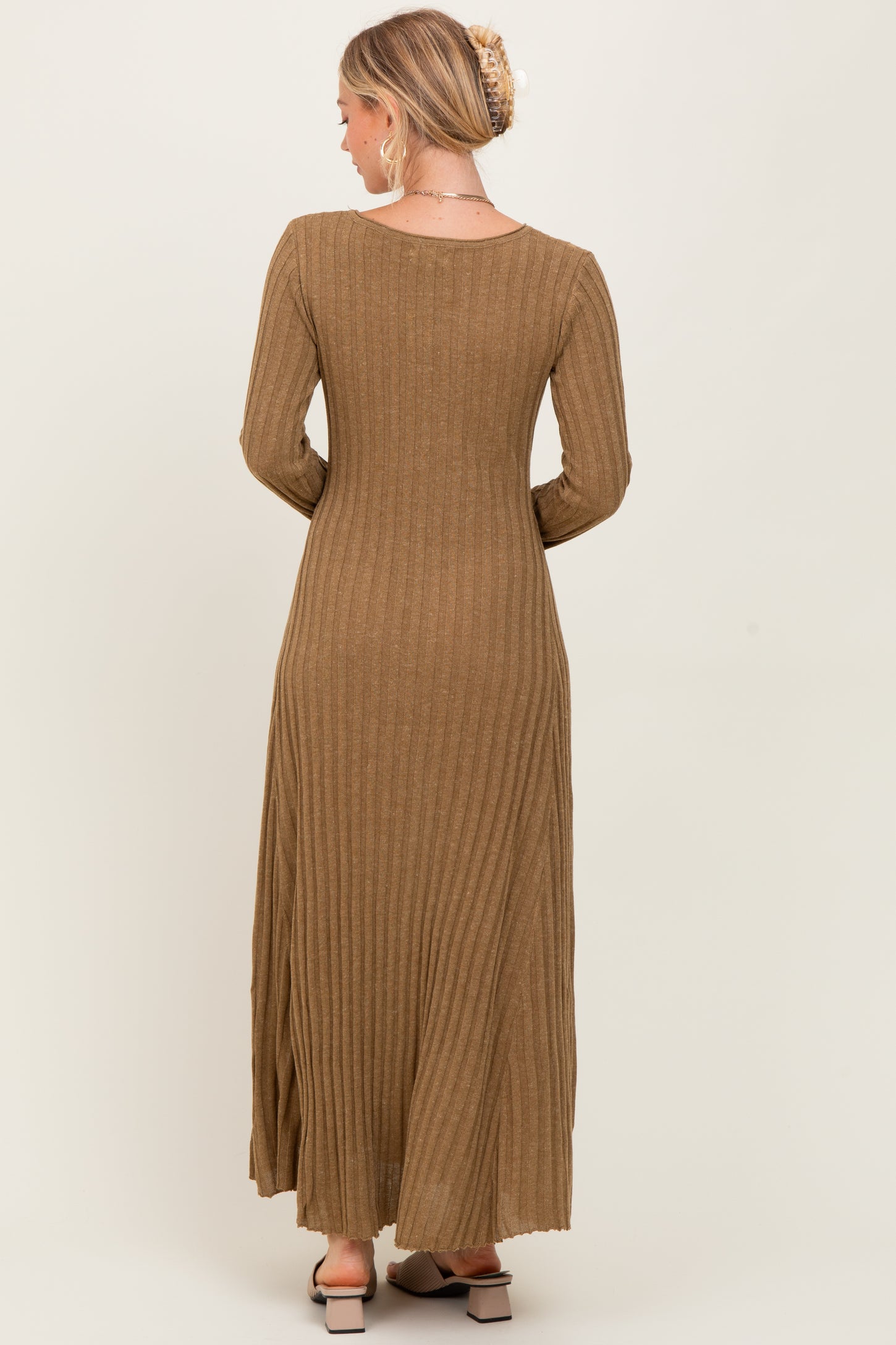 Mocha Ribbed Long Sleeve Maxi Dress