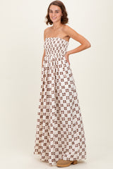 Brown Printed Smocked Wide Leg Jumpsuit