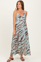 Light Blue Printed Open Tie Back Maxi Dress