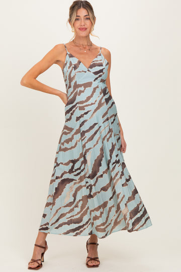 Light Blue Printed Open Tie Back Maternity Maxi Dress
