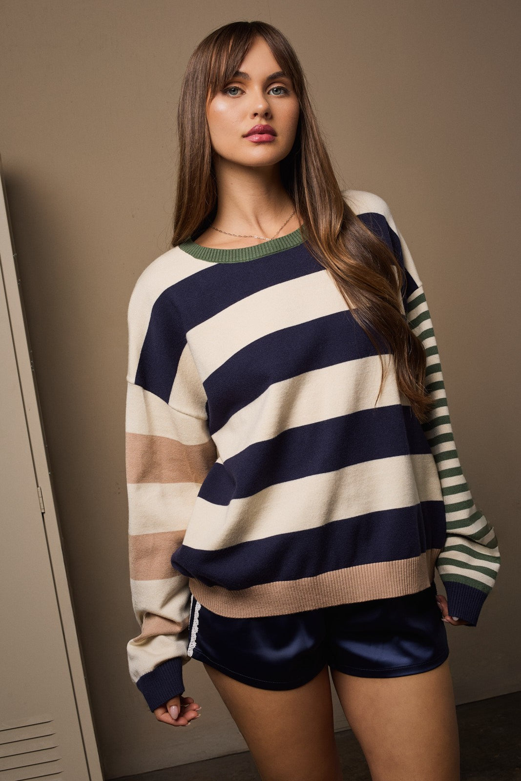 Navy Colorblock Stripe Maternity Oversized Sweater
