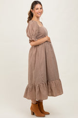 Mocha Gingham Square Neck Maternity Midi Dress