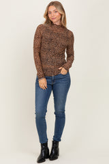 Mocha Animal Print Mesh Ruffle Neck Top