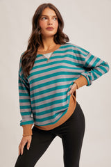 Teal Contrast Stripe Oversized Maternity Sweatshirt