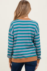 Teal Contrast Stripe Oversized Maternity Sweatshirt