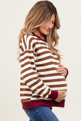 Brown Contrast Stripe Oversized Maternity Sweatshirt