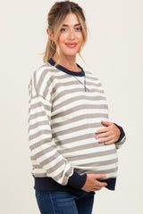 Navy Contrast Stripe Oversized Maternity Sweatshirt