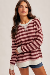 Burgundy Contrast Stripe Oversized Maternity Sweatshirt