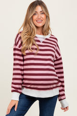 Burgundy Contrast Stripe Oversized Maternity Sweatshirt
