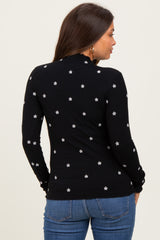 Black Knit Embroidered Floral Ruffle Hem Maternity Top