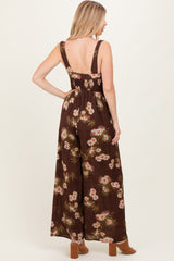 Brown Floral Smocked Jumpsuit