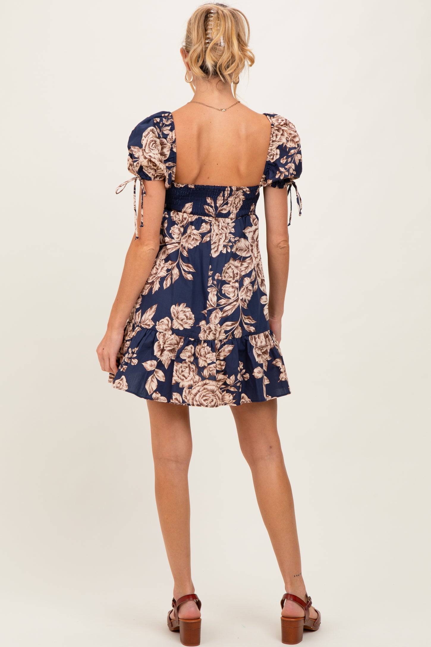 Navy Floral Sweetheart Neckline Maternity Mini Dress