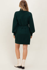 Forest Green Turtleneck Belted Mini Sweater Dress