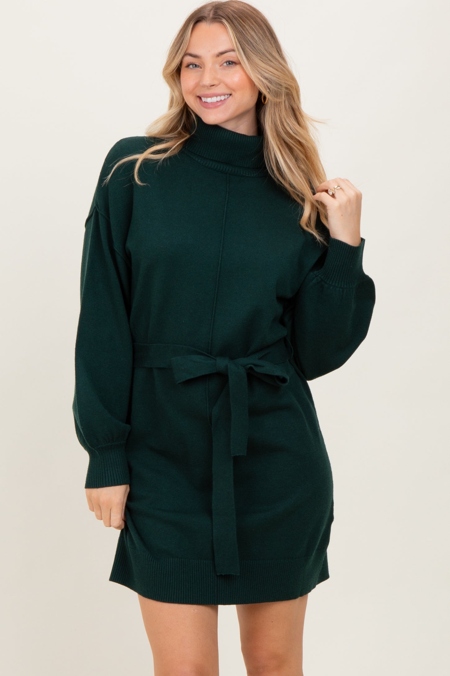 Forest Green Turtleneck Belted Mini Sweater Dress PinkBlush Forest Green Turtleneck Belted Mini Sweater Dress PinkBlush