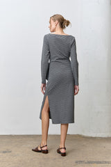 Charcoal Side Tie Long Sleeve Midi Dress