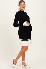 Black Ribbed Contrast Hem Maternity Sweater Dress