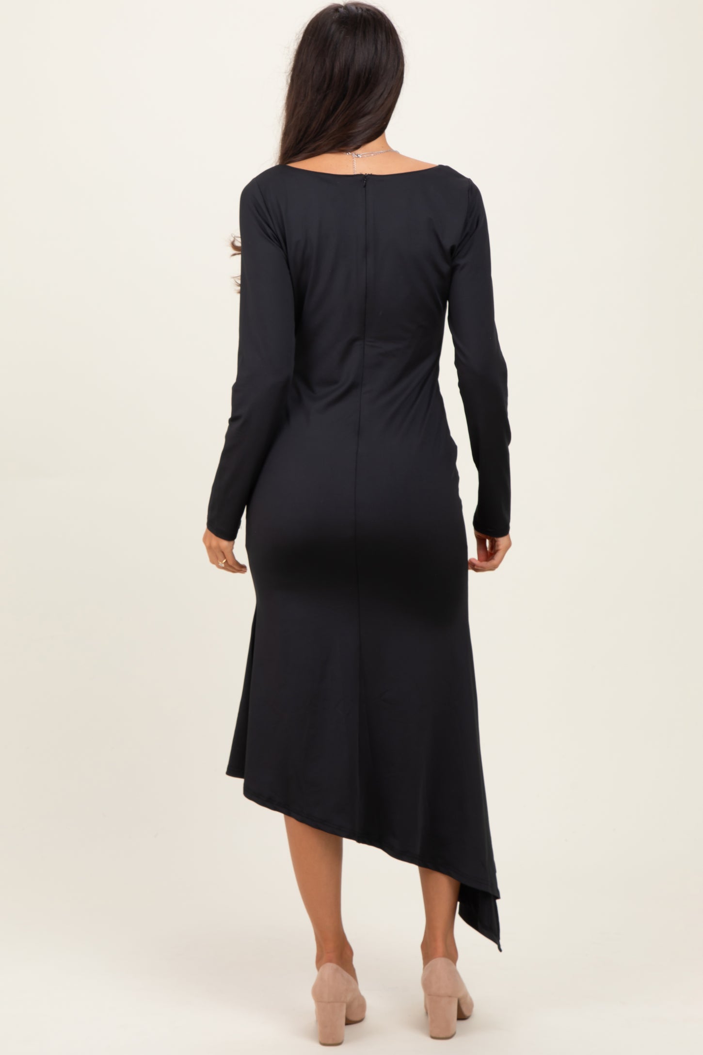 Black Asymmetric Hem Midi Dress