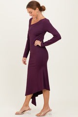 Plum Asymmetric Hem Midi Dress