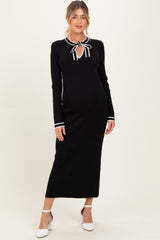 Black Tie Neck Maternity Sweater Midi Dress